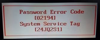 Dell XPS password error code